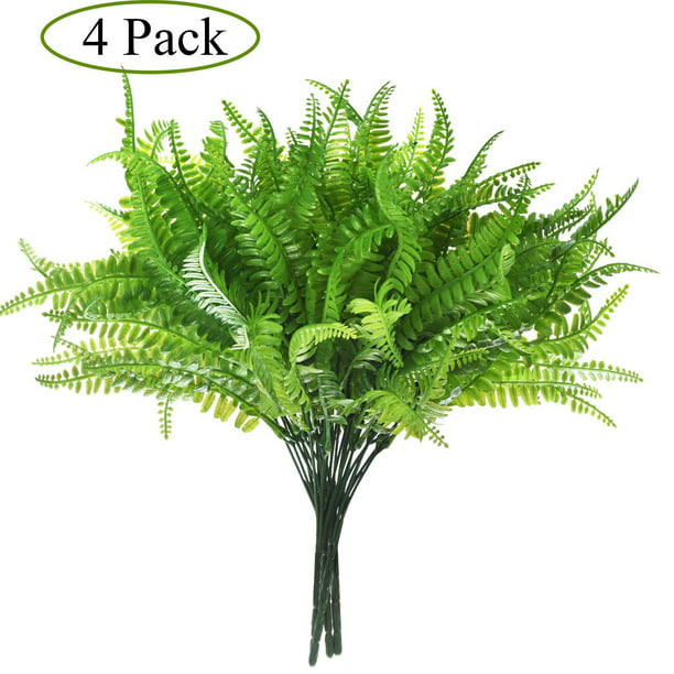 6Pcs Artificial Boston Fern Plants Greenery UV Resistant Fake Plants Greenery for Outdoors Fern Plant for Hanging Planter Front Porch Garden Sidewalk Farmhouse Decoration 